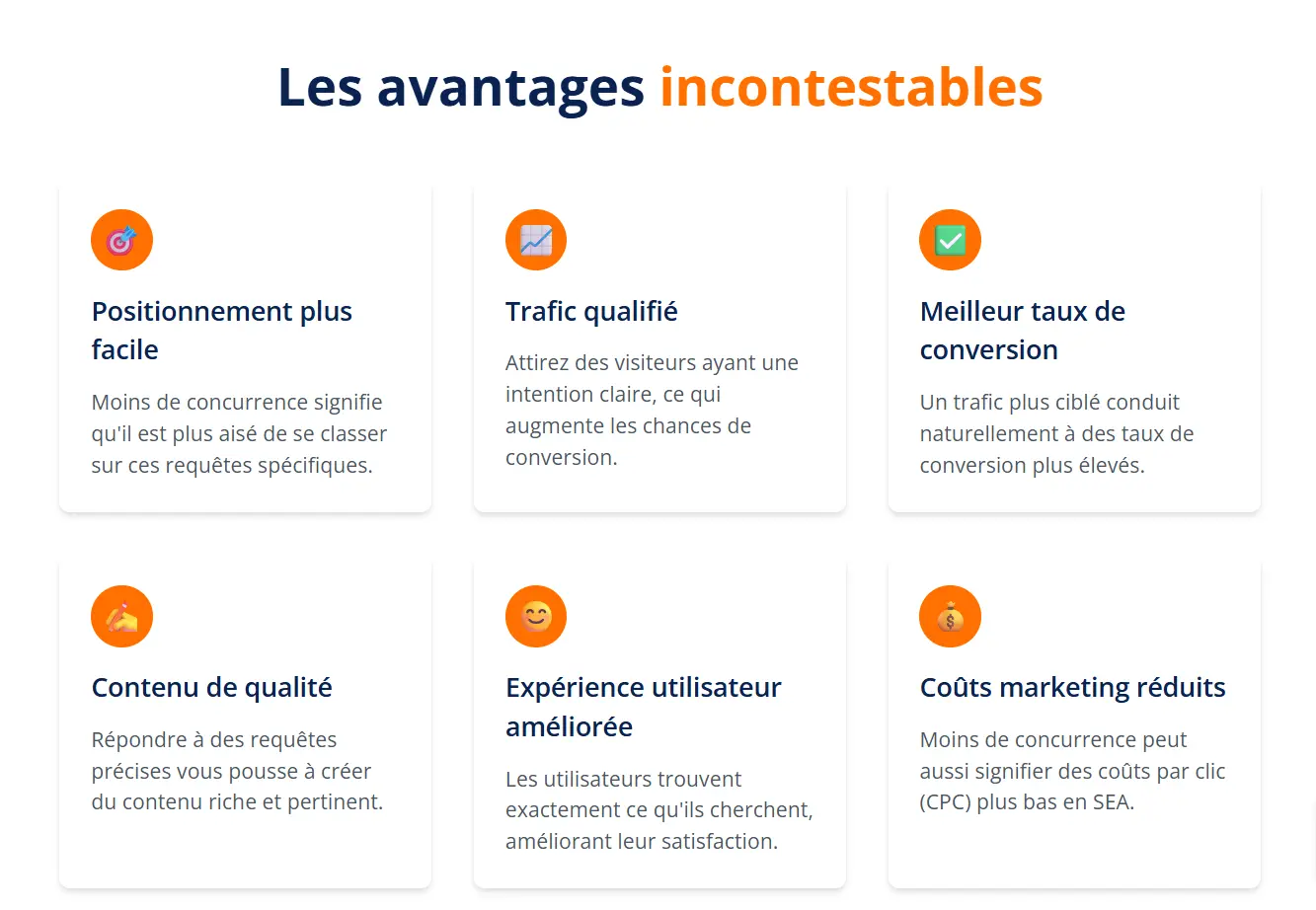 Infographie sur les avantages des mots-clés longue traîne